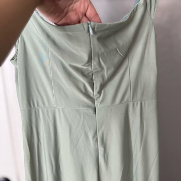 Faeriesty Plus Off Shoulder Ruched Wrap Hem Slit Gown, Green, 1XL - Picture 4 of 7